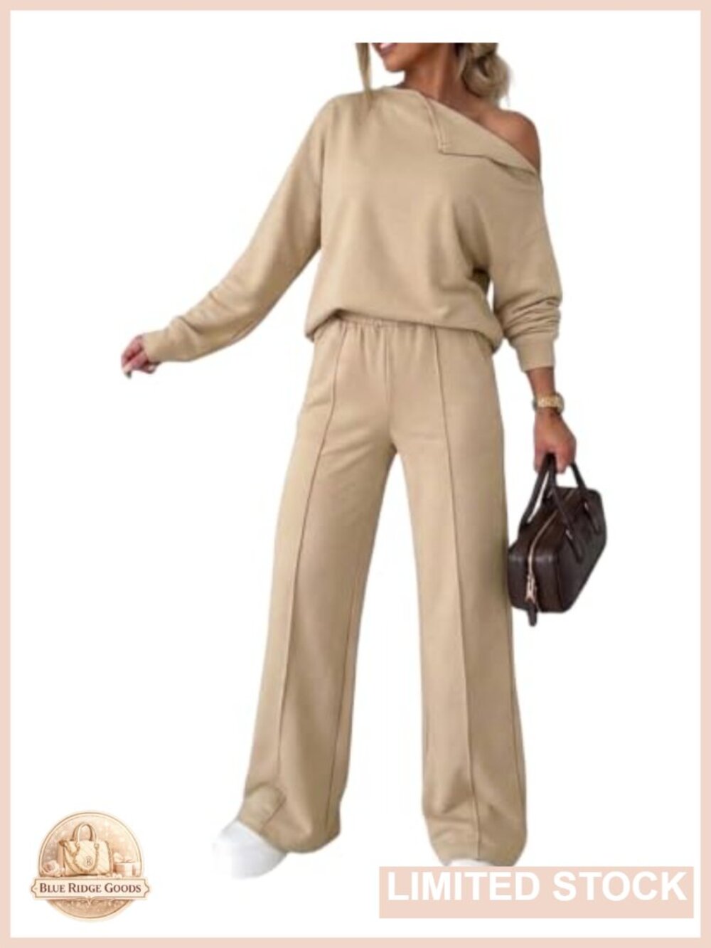 Womens 2 Piece Sweatsuit Wide Leg Lounge Set Zip Neck Travel Outfit